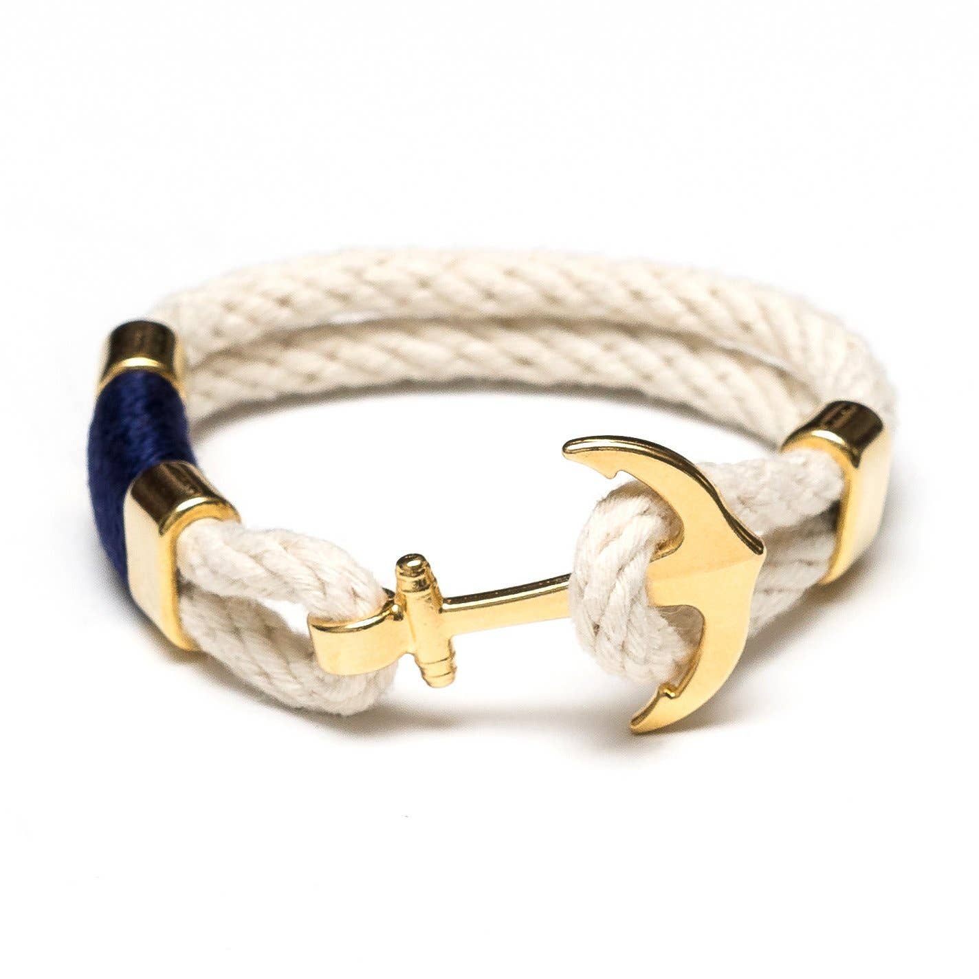 Waverly - Navy/White/Gold Nautical Rope Anchor Bracelet