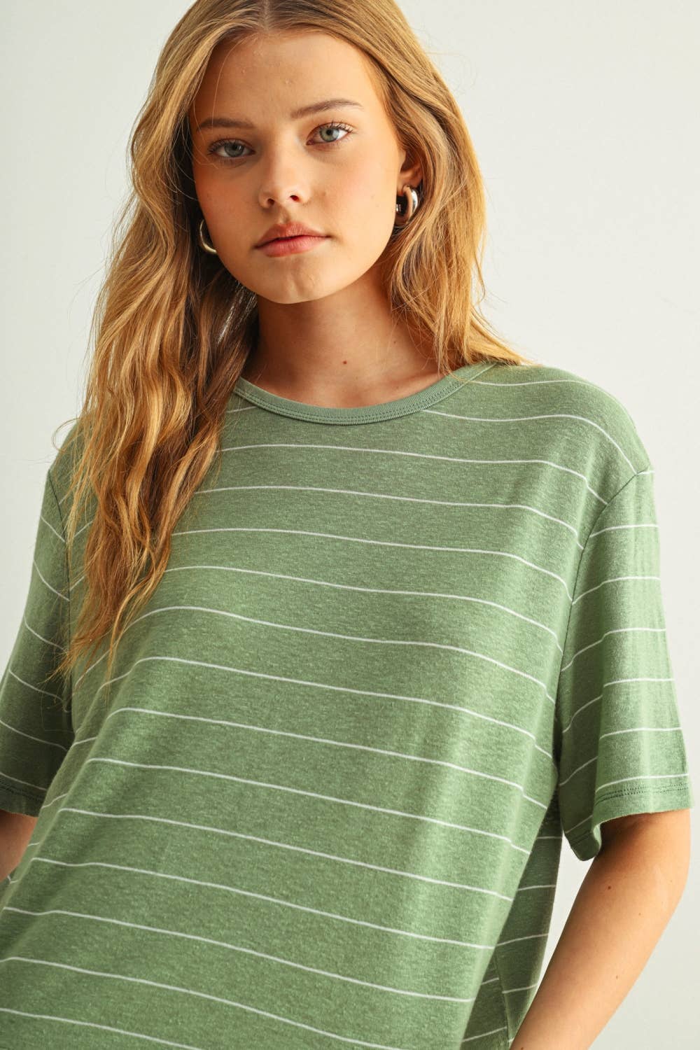 Stripe Cotton Linen Top - Sage
