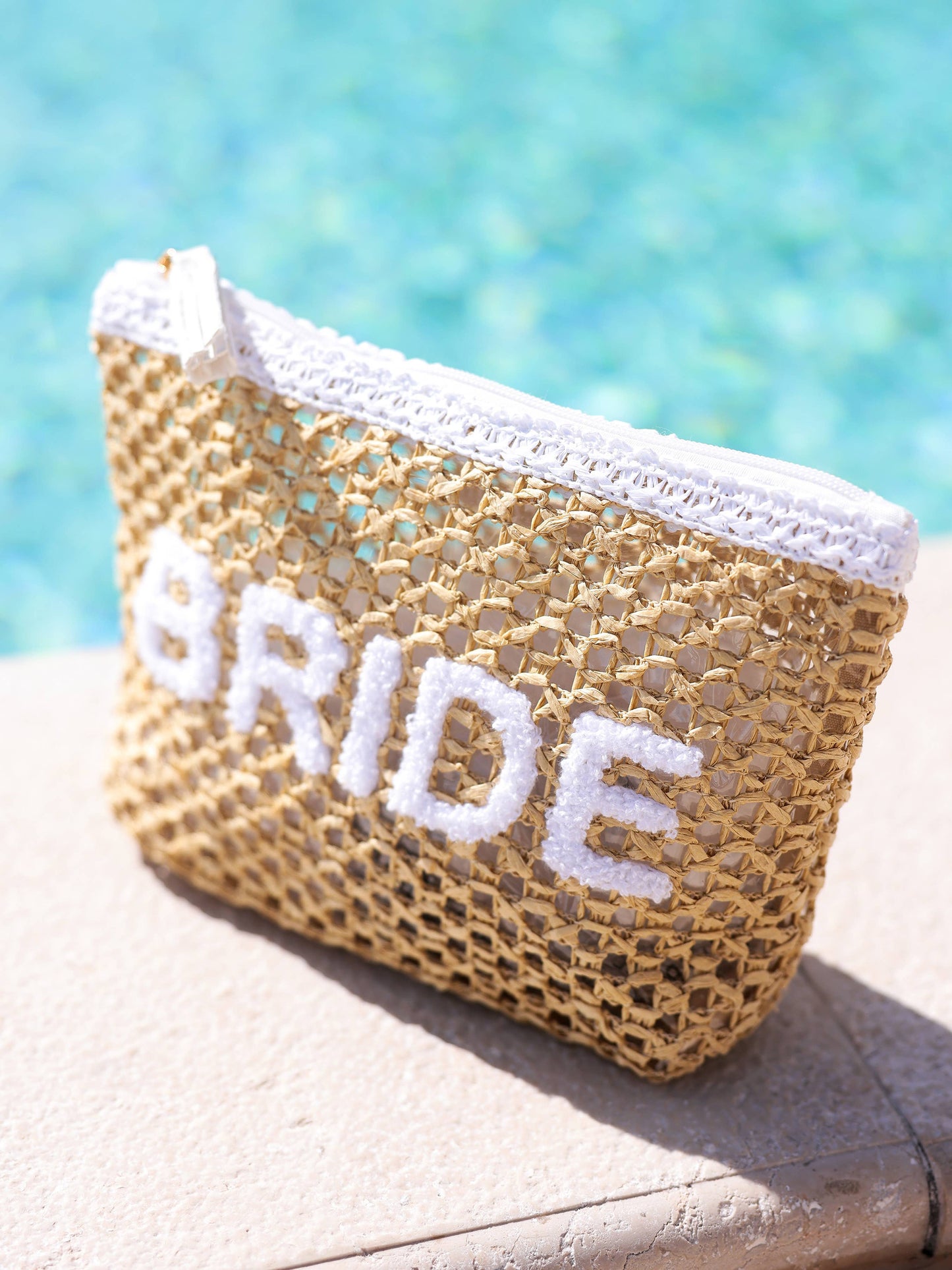 "Bride" Straw Zip Pouch