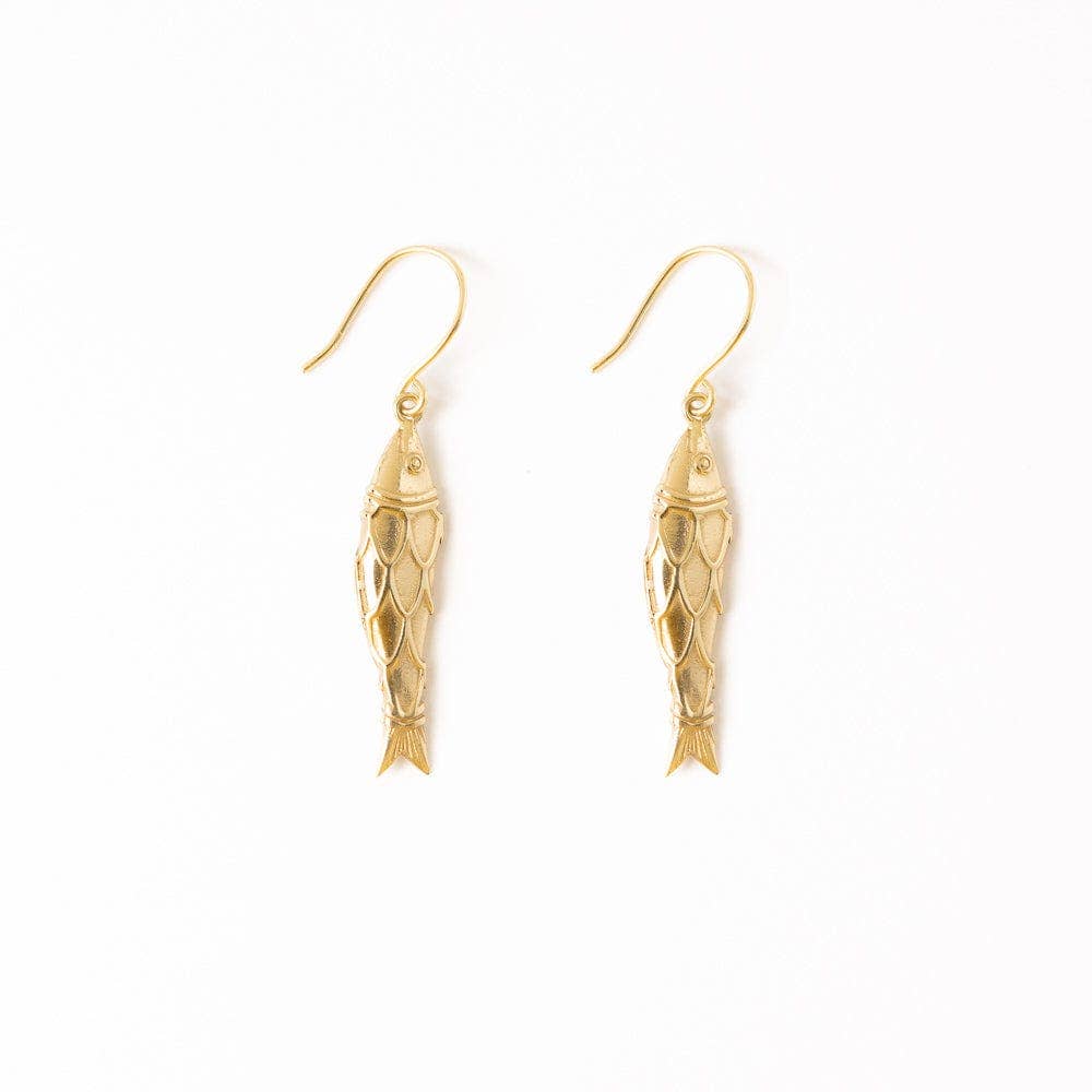 Sally Fish Dangle Earrings Brass