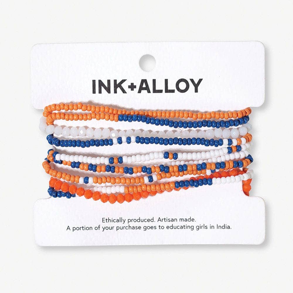 Color Block Beaded 10 Strand Bracelets Blue and Orange