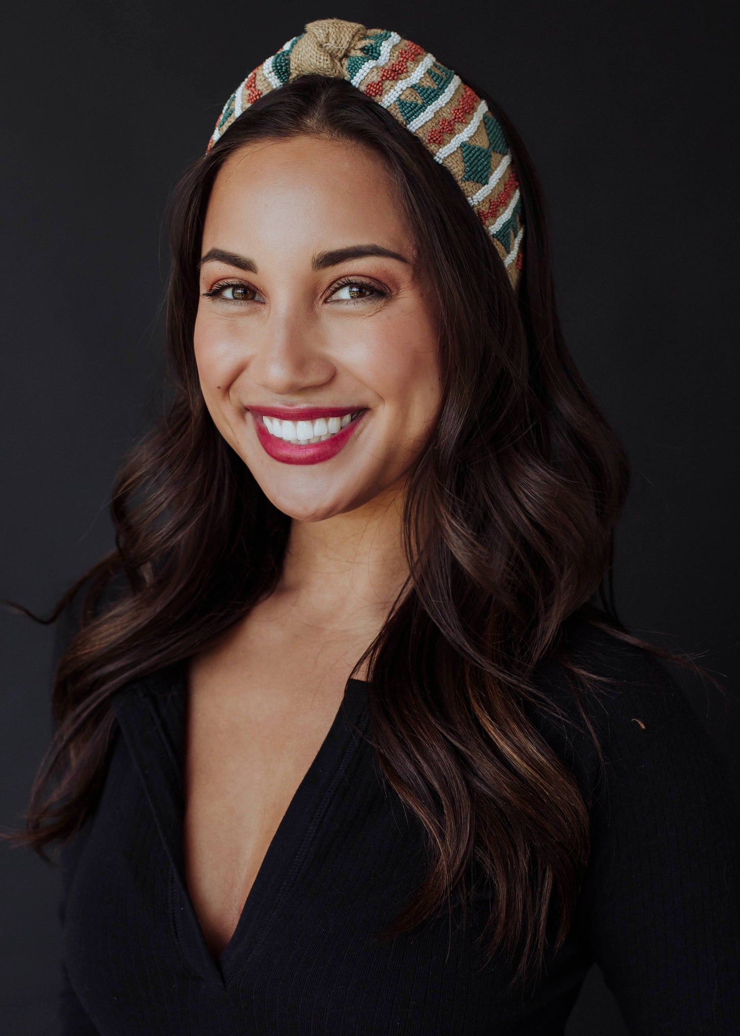 Tan Burlap Beaded Headband