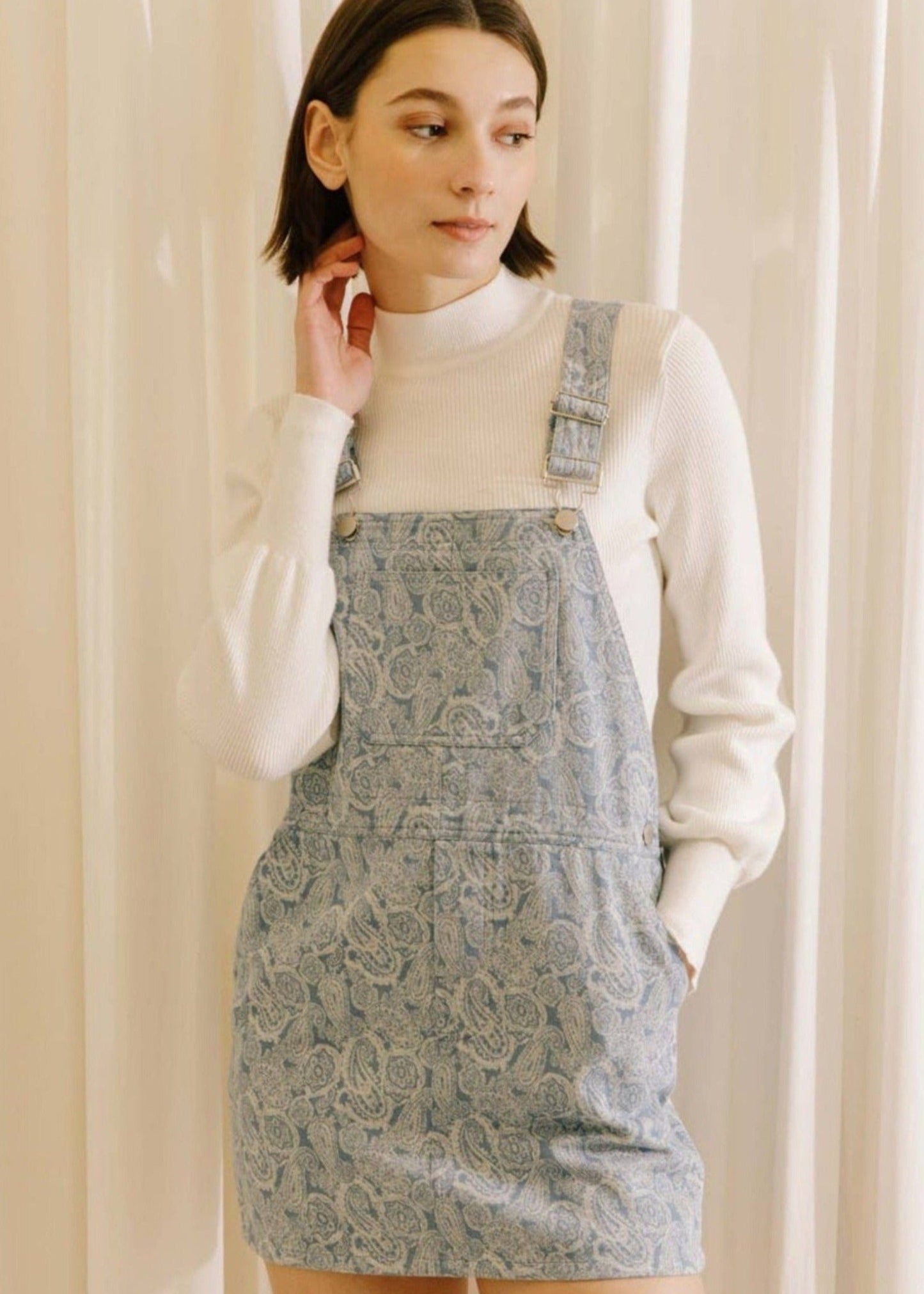 Denim Paisley Print Mini Dress