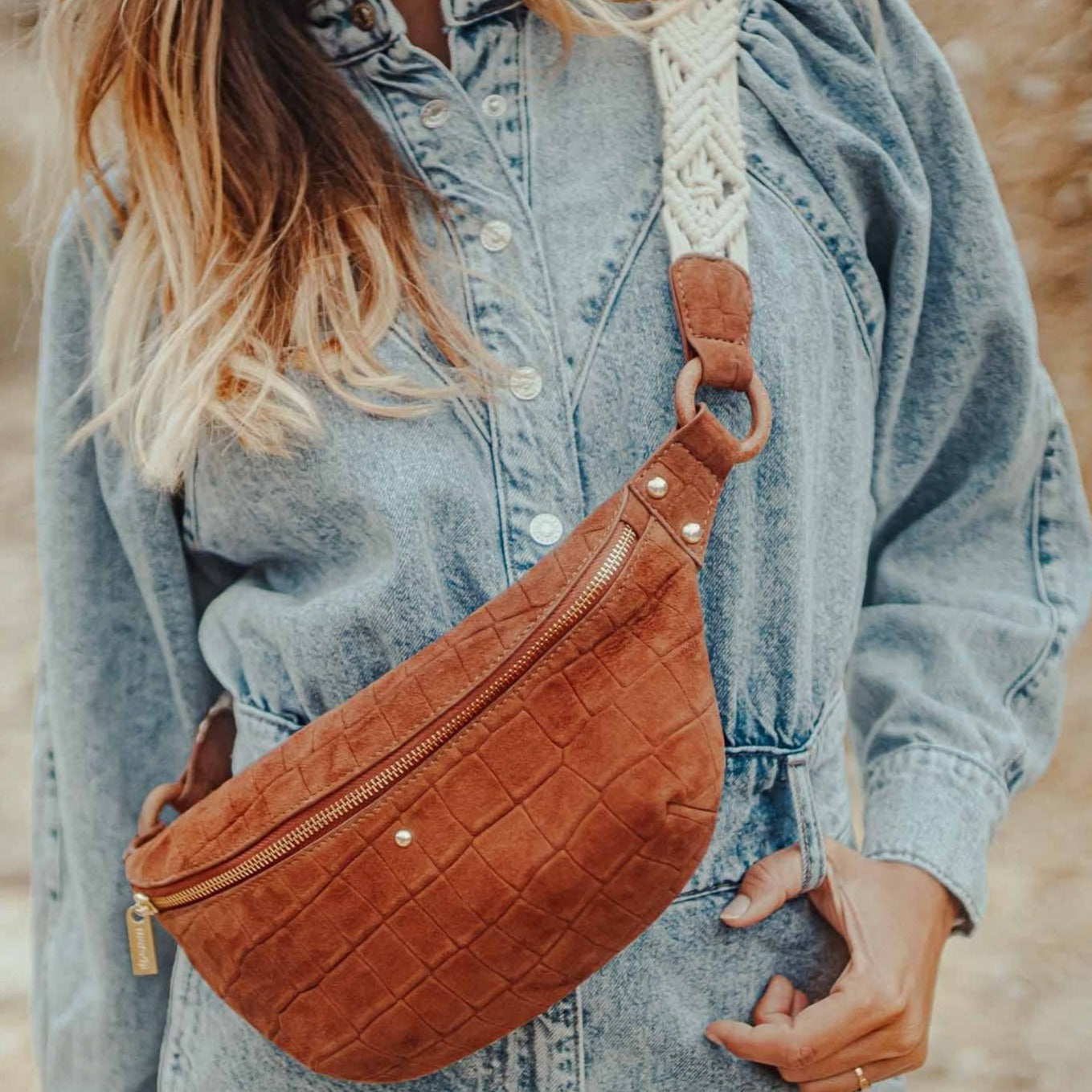 Leather Croco Fanny Pack