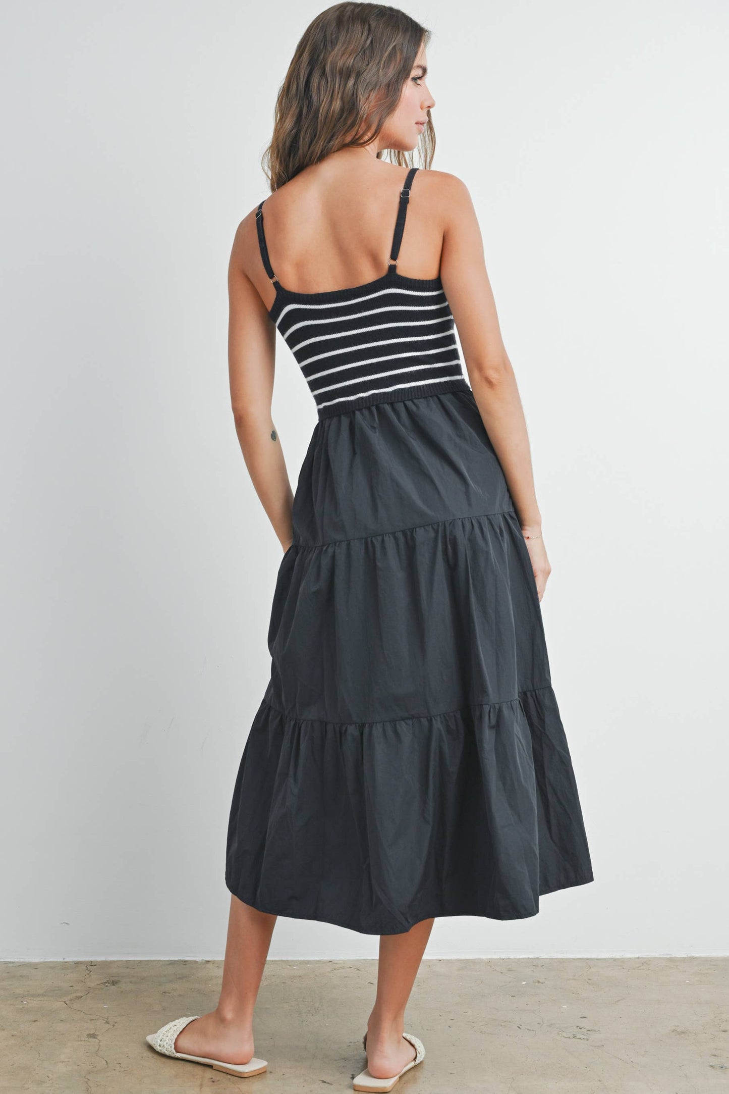 Black Striped Knit Top Tiered Maxi Dress