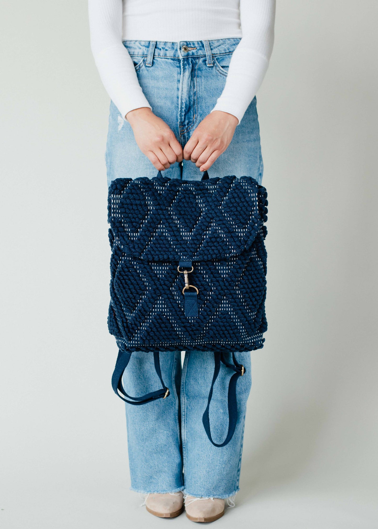 Navy Diamond Pattern Backpack