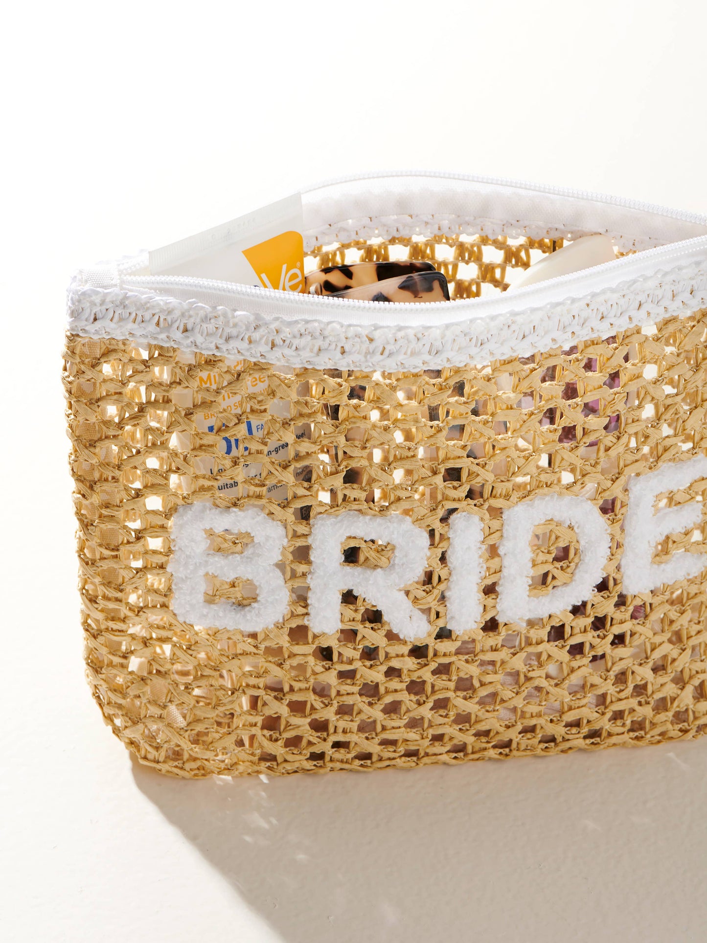 "Bride" Straw Zip Pouch