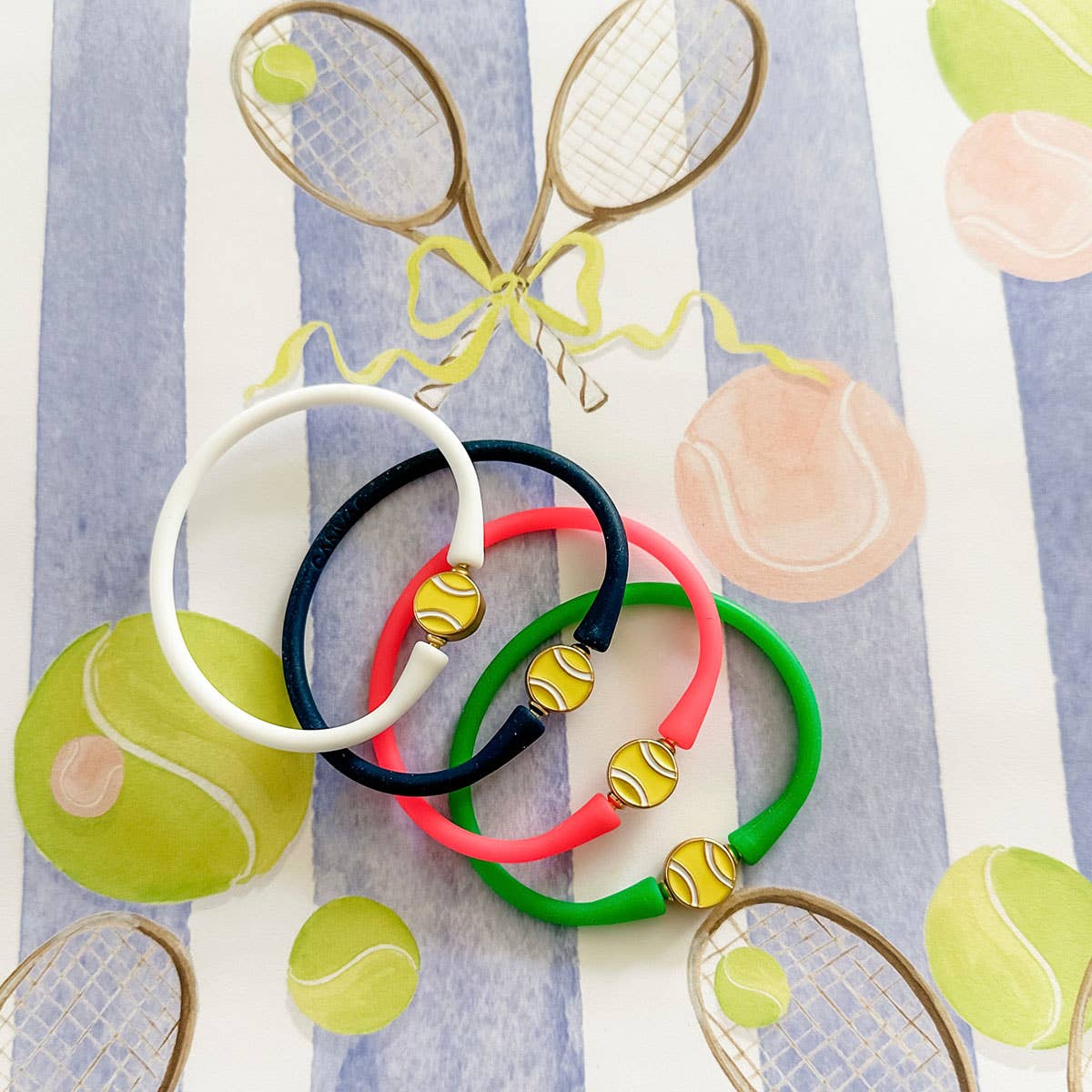 Enamel Tennis Ball Silicone Bracelet: Navy