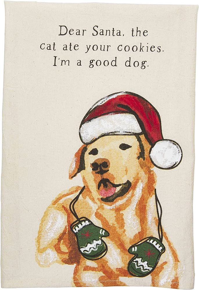 Xmas Golden Dog Tea Towel