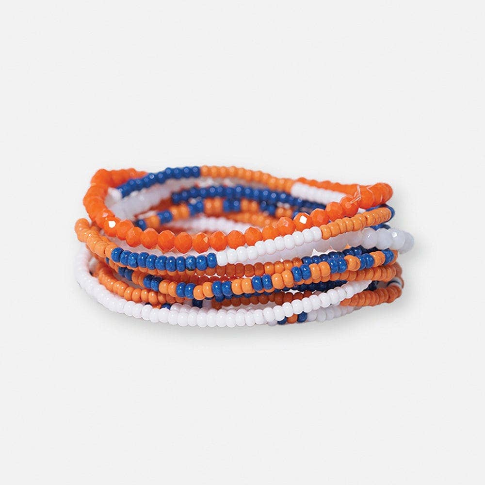Color Block Beaded 10 Strand Bracelets Blue and Orange