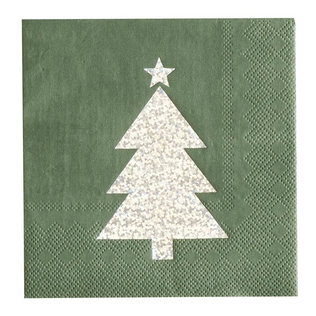 Silver Glitter Tree Cocktail Napkins