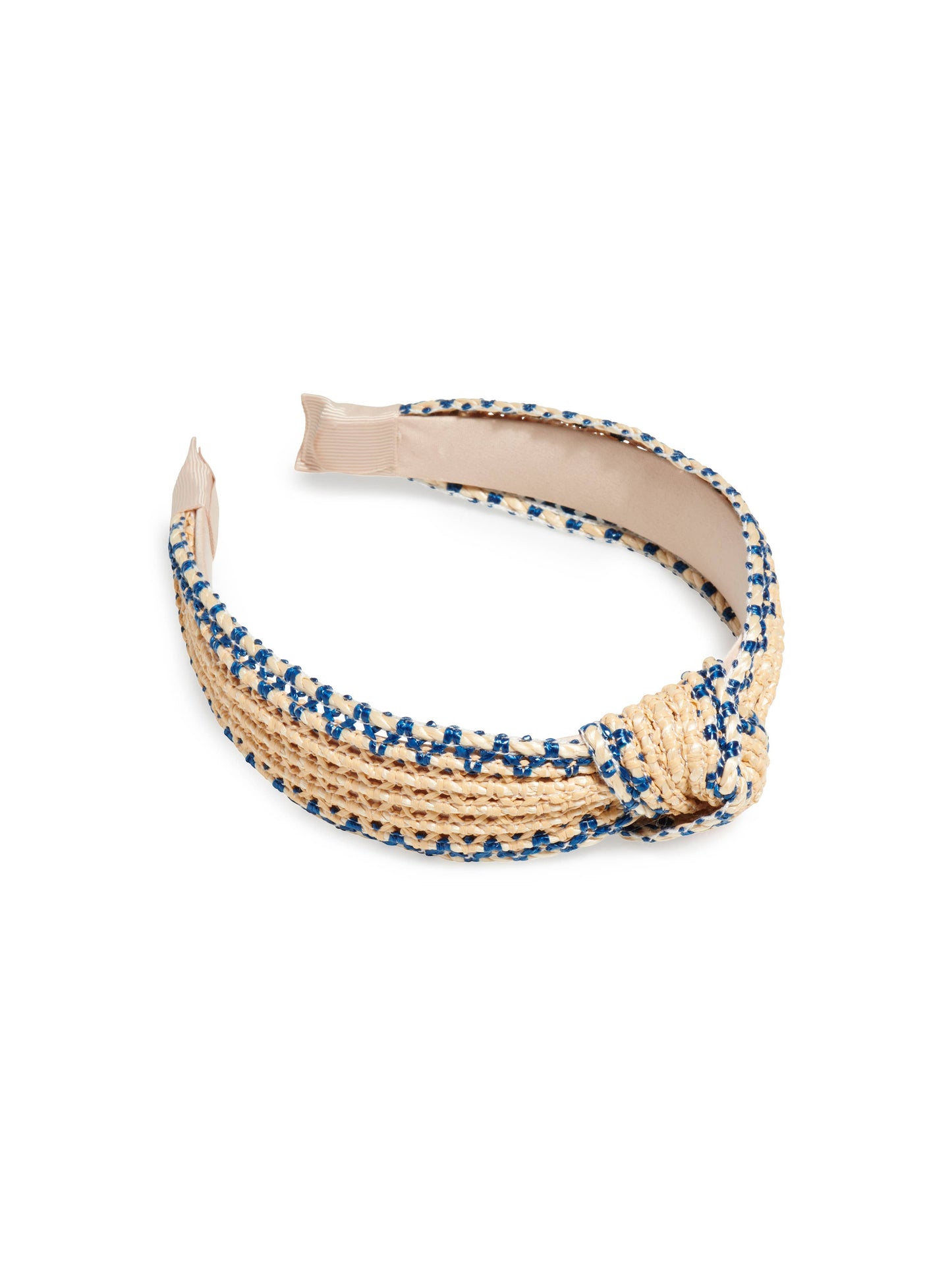Woven Knotted Headband with Blue Trim