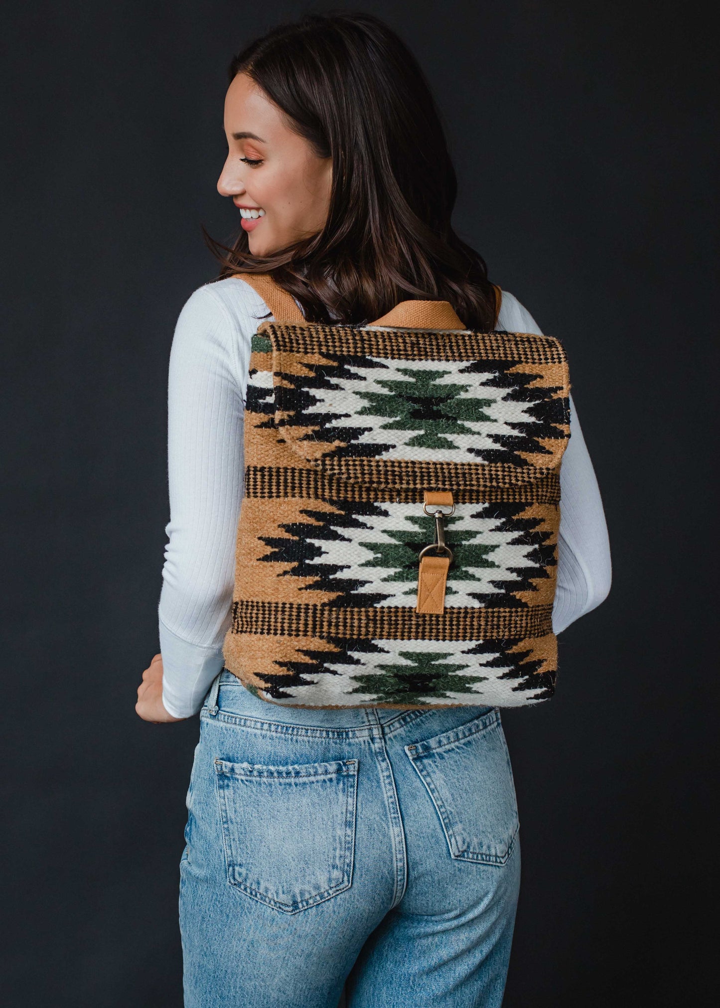 Brown, Black & Green Aztec Backpack