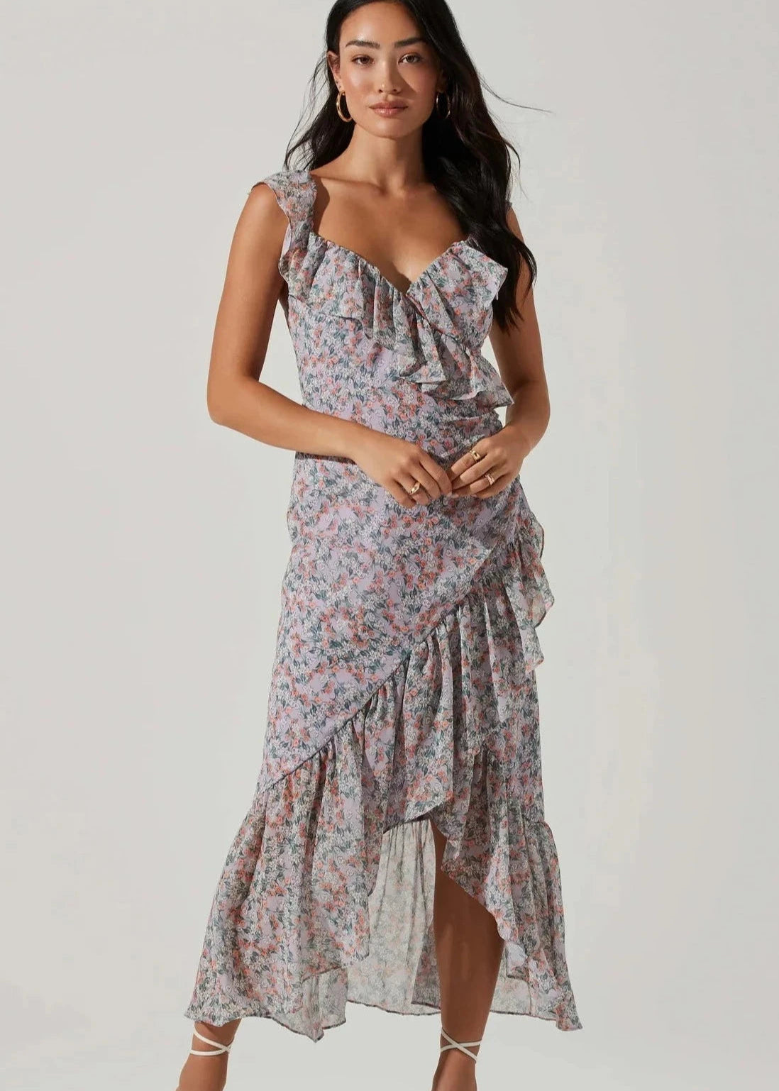 mahalia floral sweetheart ruffle midi dress Mahalia Floral Sweetheart Dress