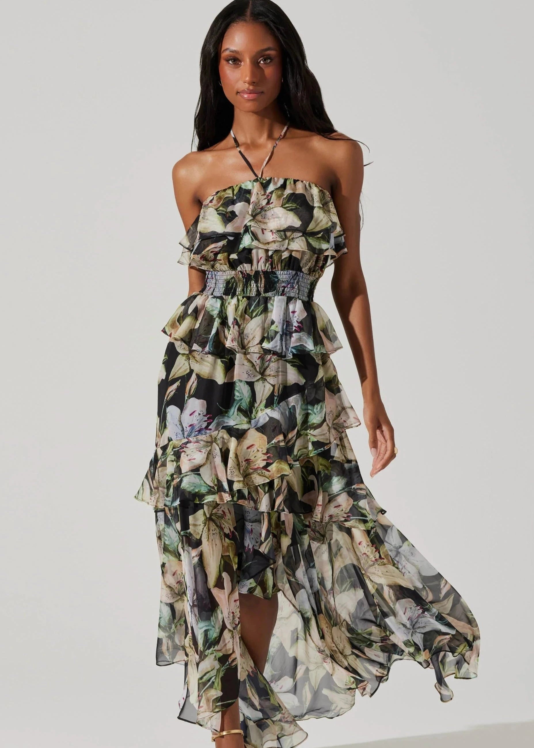 Elena Tiered Halter Maxi Dress Elena Tiered Halter Maxi Dress