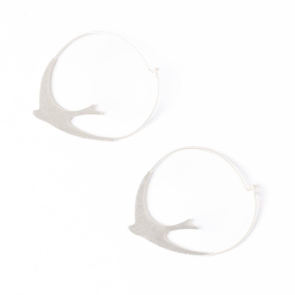 Amelia Circle Bird Hoop Earrings Silver