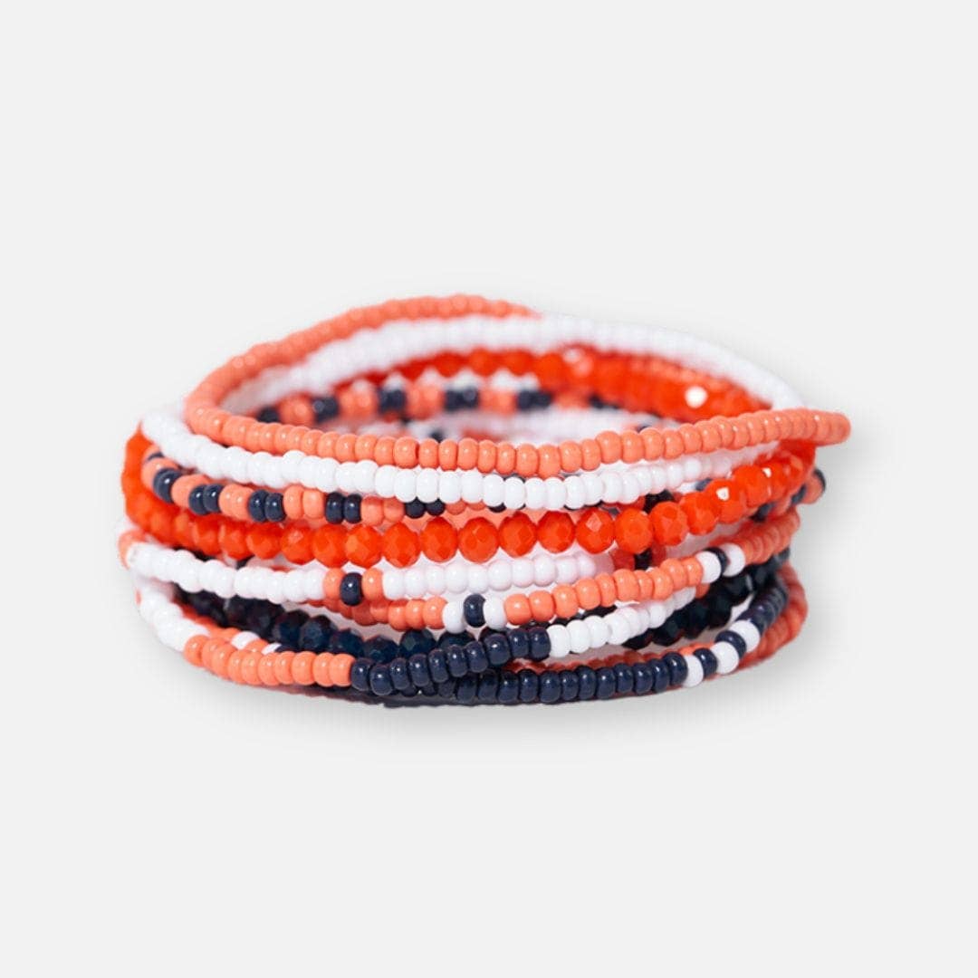 Color Block Beaded Bracelets Navy and Orange