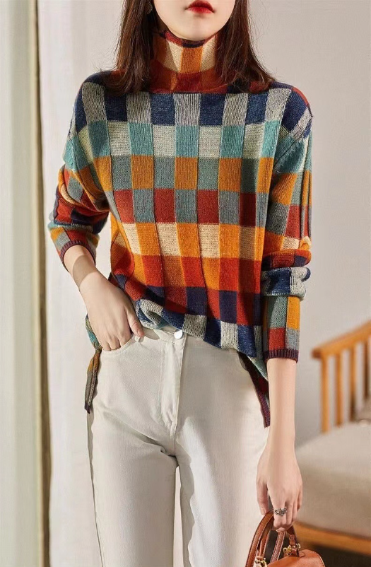 Vibrant Colorful Checkerboard Sweater