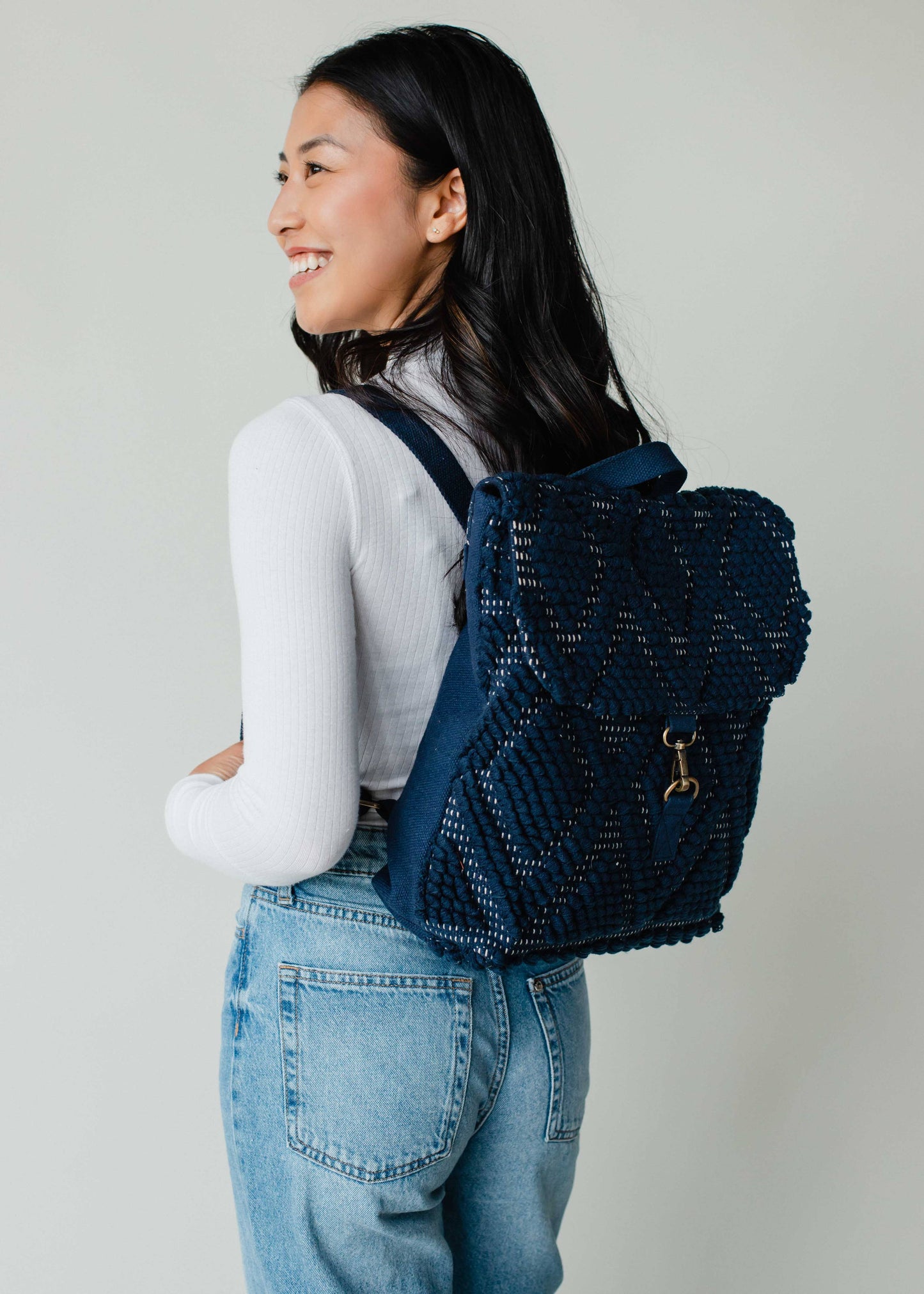 Navy Diamond Pattern Backpack