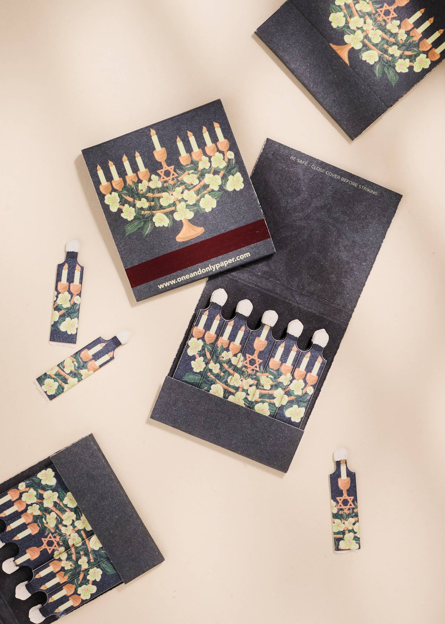 Floral Illustrated Menorah Printed Matchbook