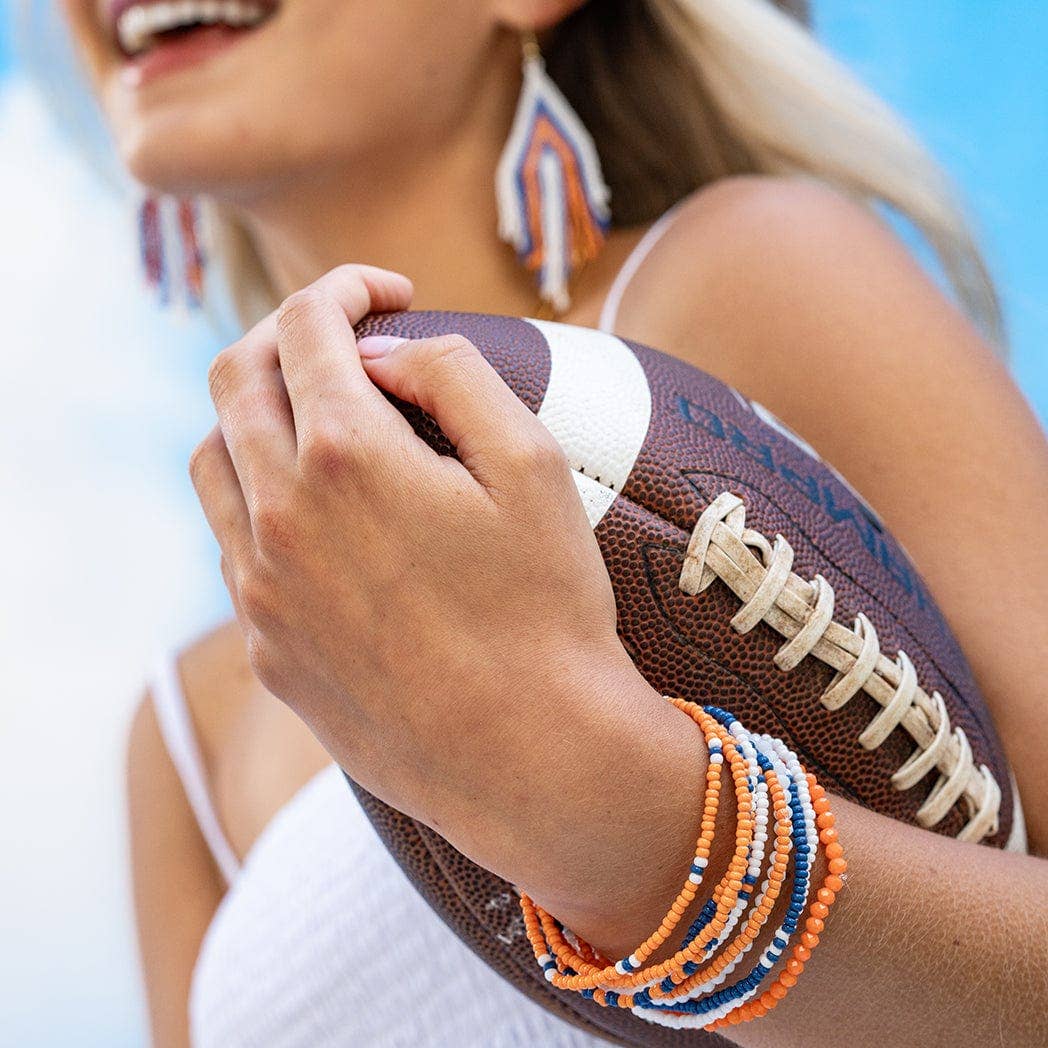 Color Block Beaded 10 Strand Bracelets Blue and Orange