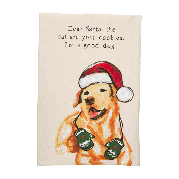 Xmas Golden Dog Tea Towel
