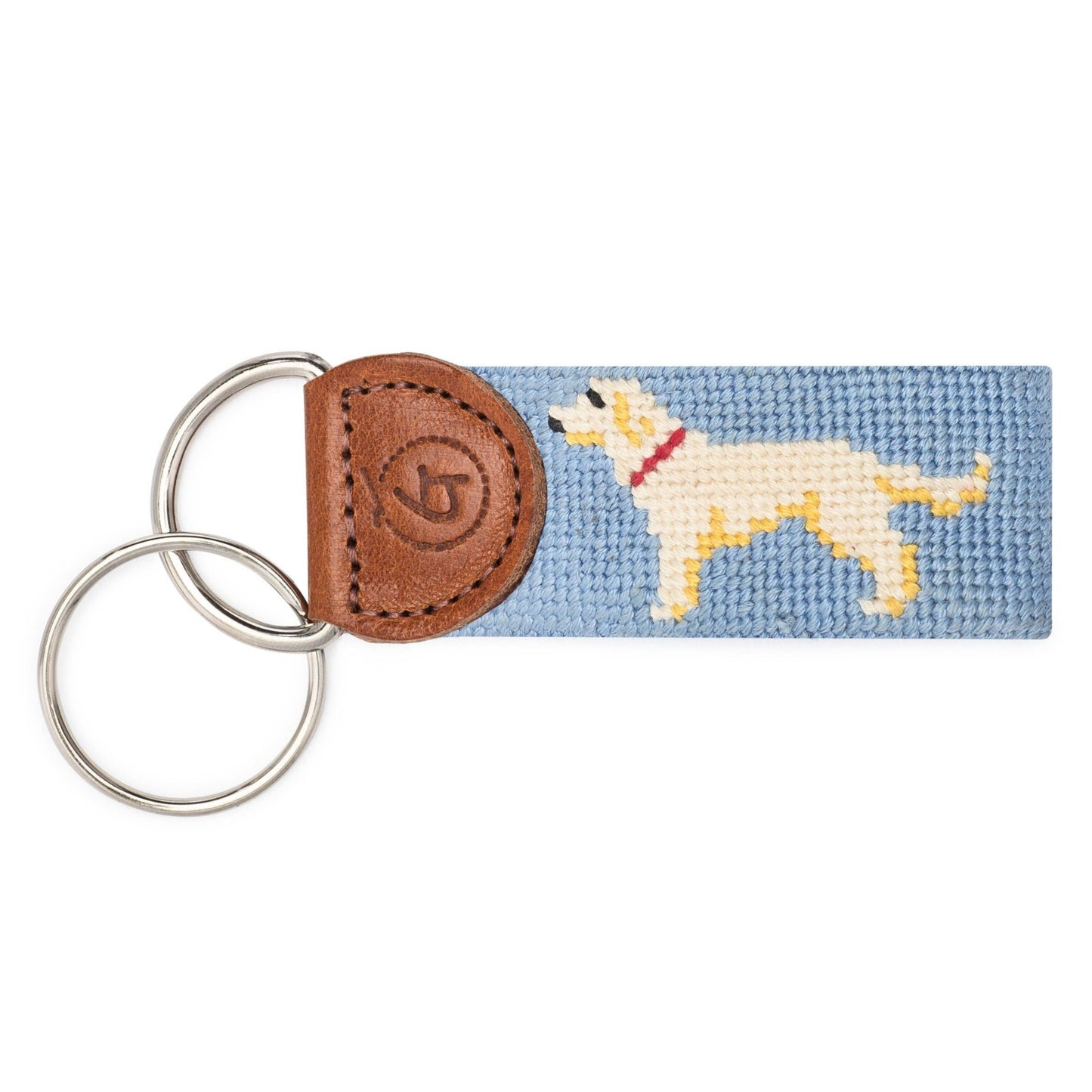Yellow Lab Light Blue Needlepoint Keychain