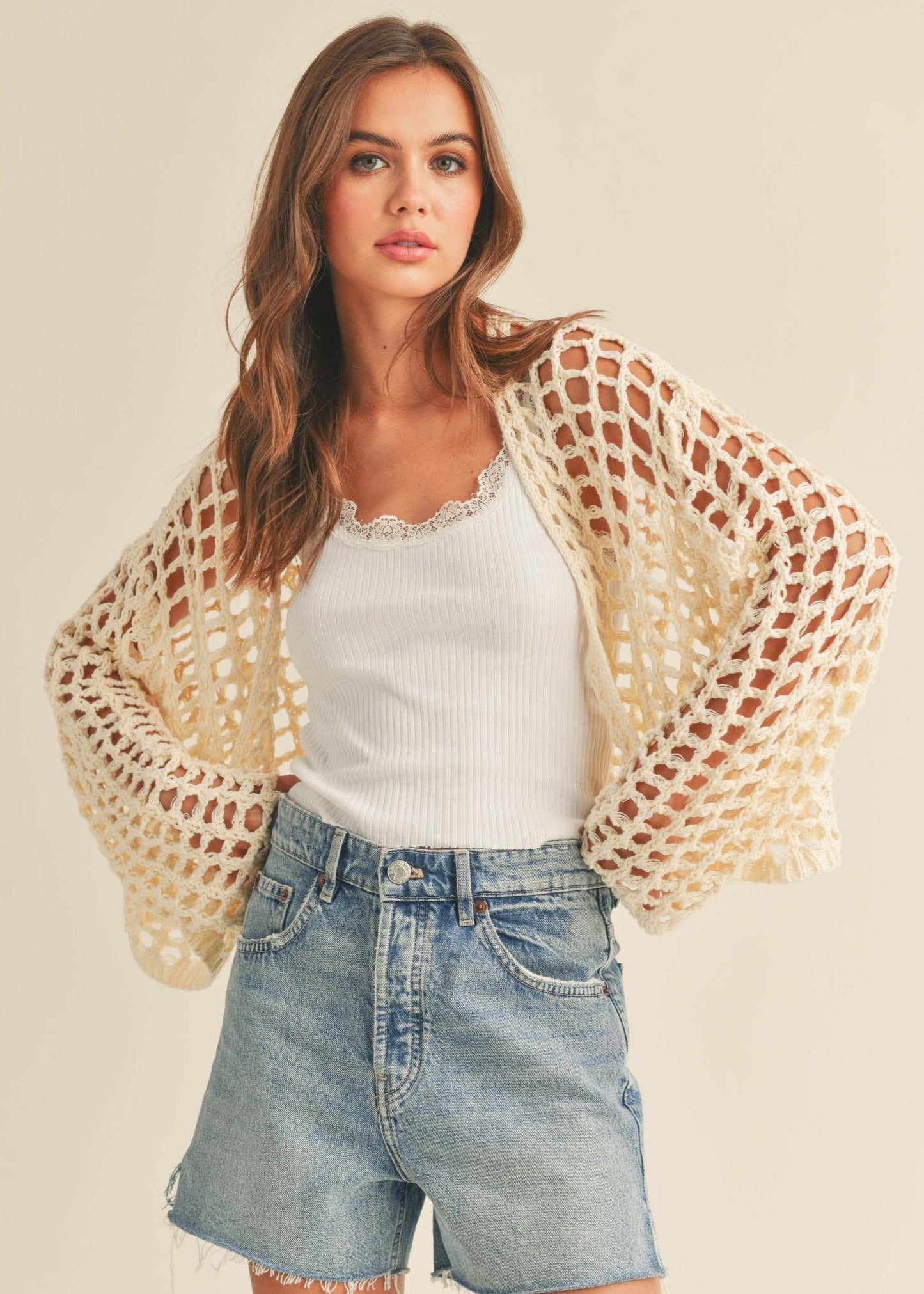 Crop Crochet Knit Cardigan