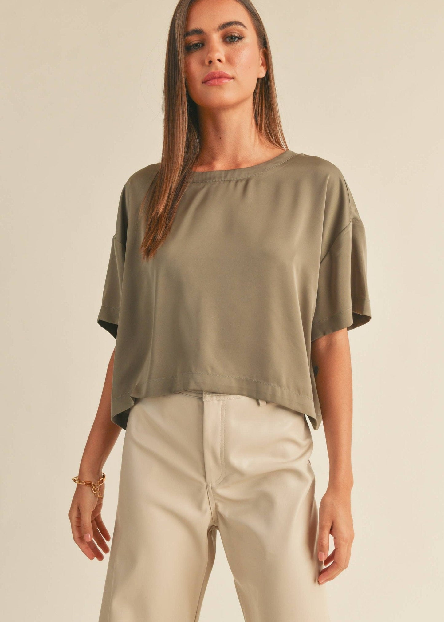 Olive Round Short Sleeve Top