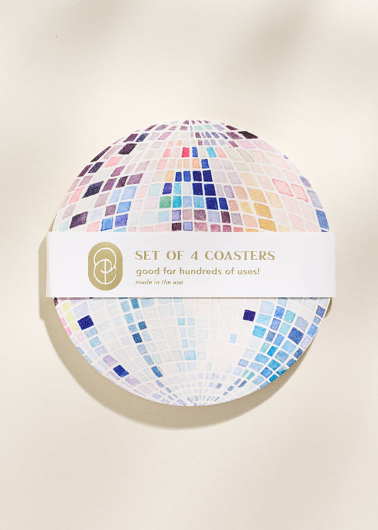 Rainbow Disco Ball Reusable Chipboard Coasters