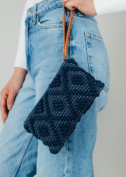 Navy Diamond Pattern Wristlet