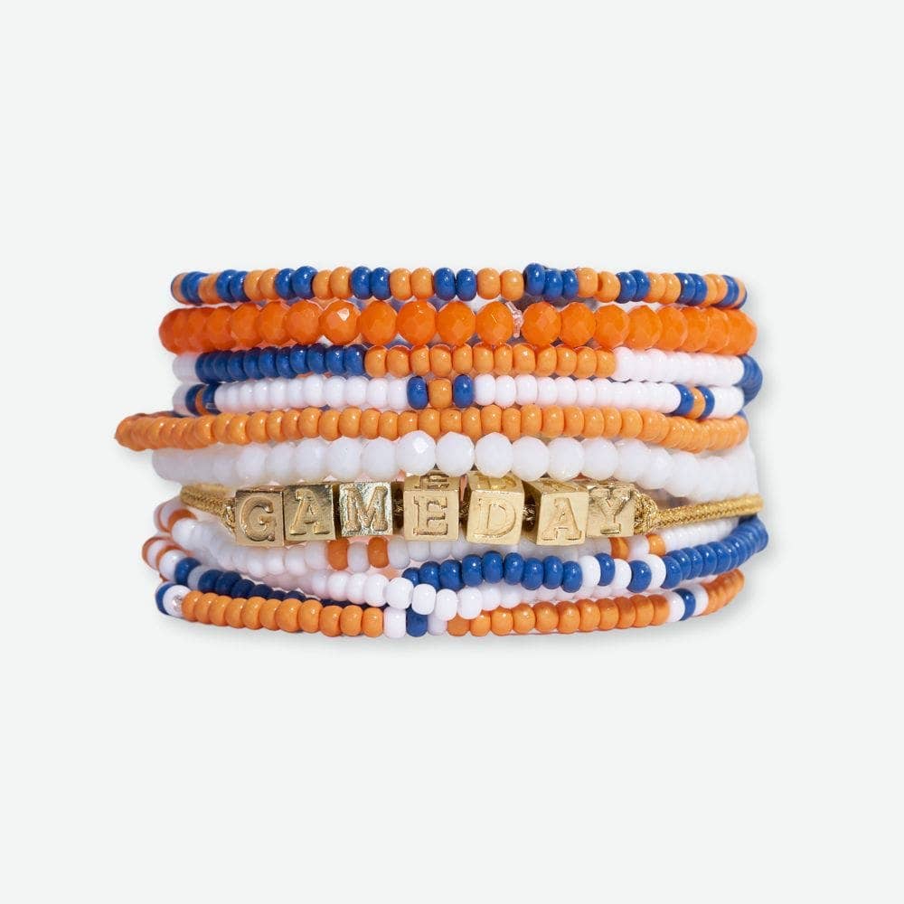 Bracelet Stack Game Day  Blue + Orange + White