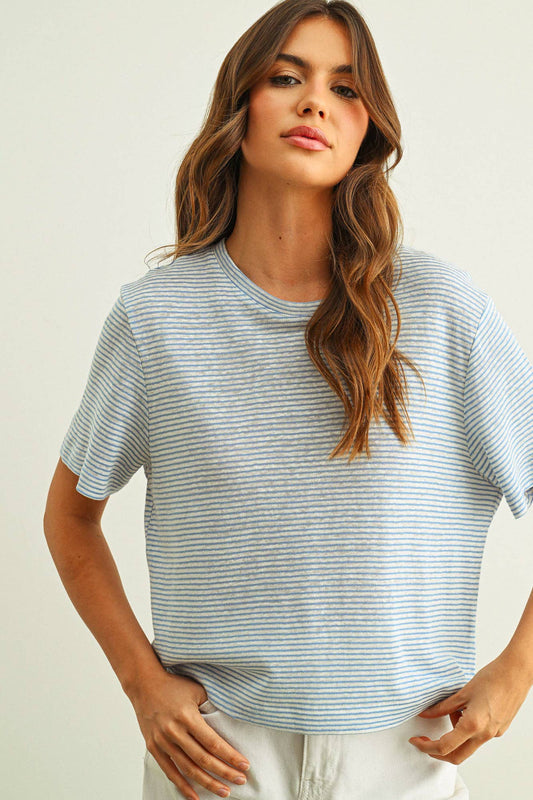 Stripe Slub Short Sleeve Top