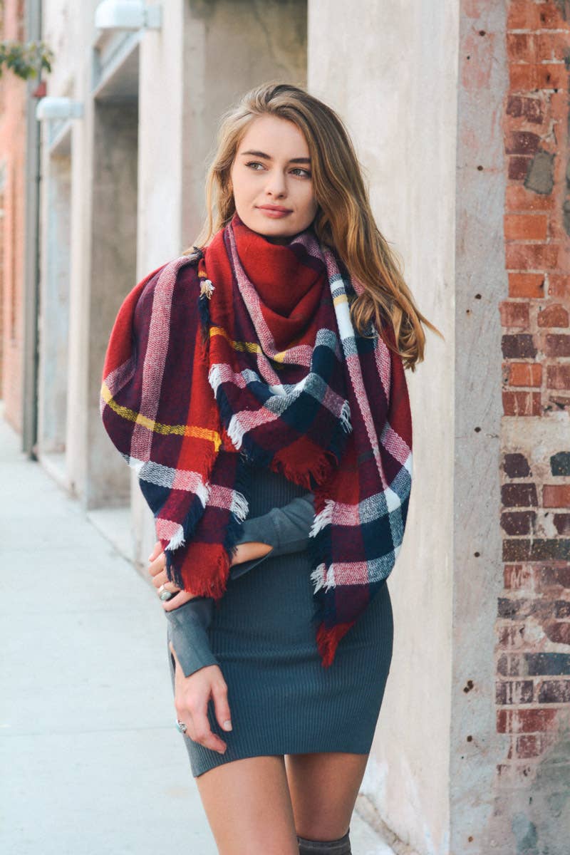 Classic Plaid Blanket Scarf: Green/Blue