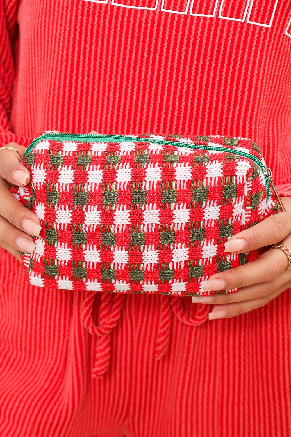Red Christmas Zipper Square Makeup Bag