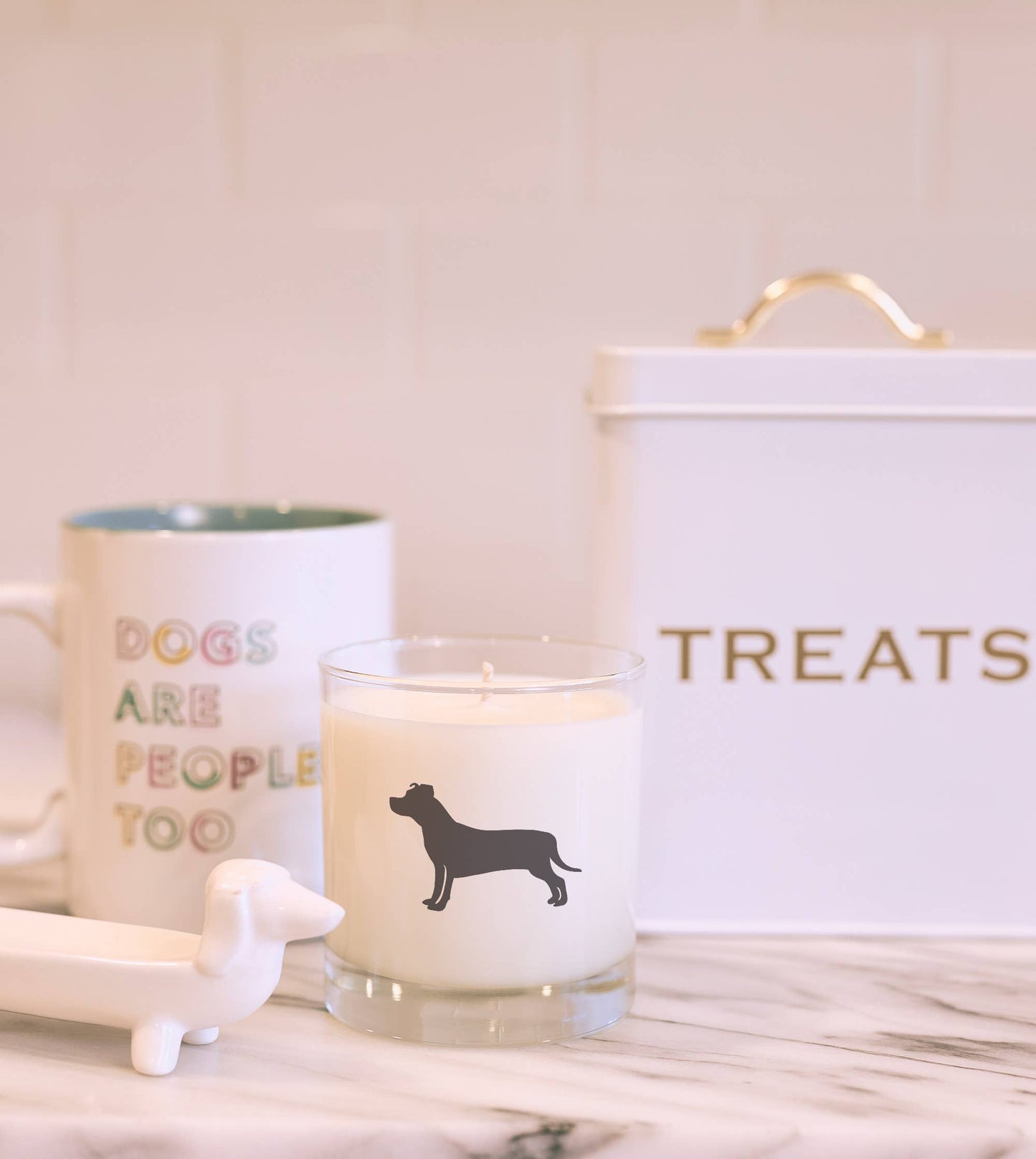 Pitbull Dog Breed Soy Candle: Reusable Rocks Glass