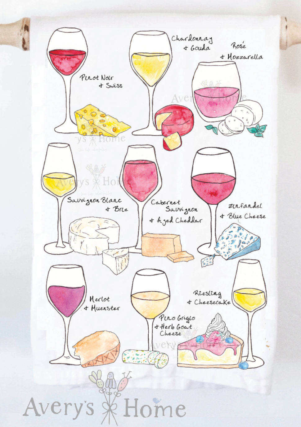 Wine & Cheese Pairing Tea Towel