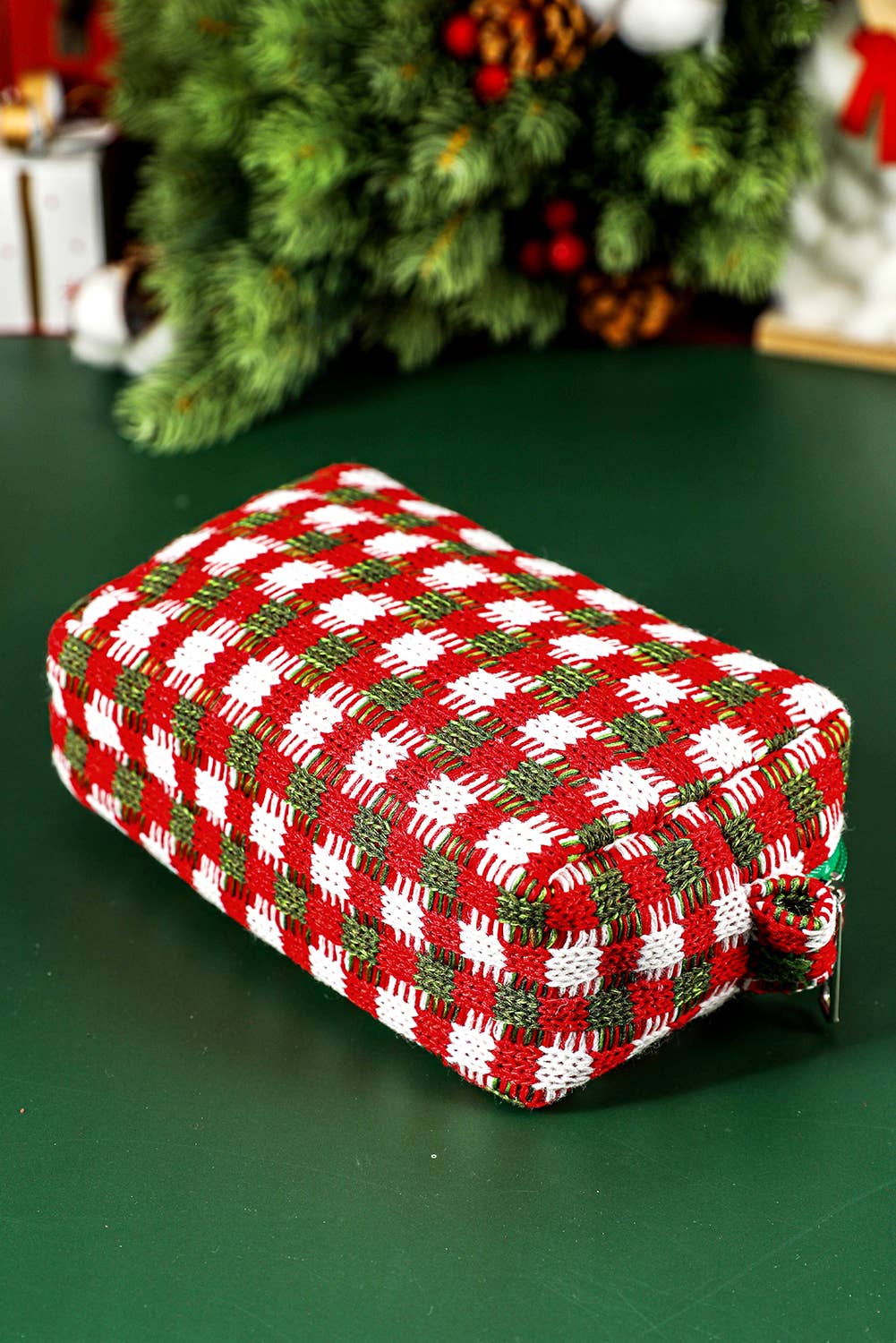 Red Christmas Zipper Square Makeup Bag