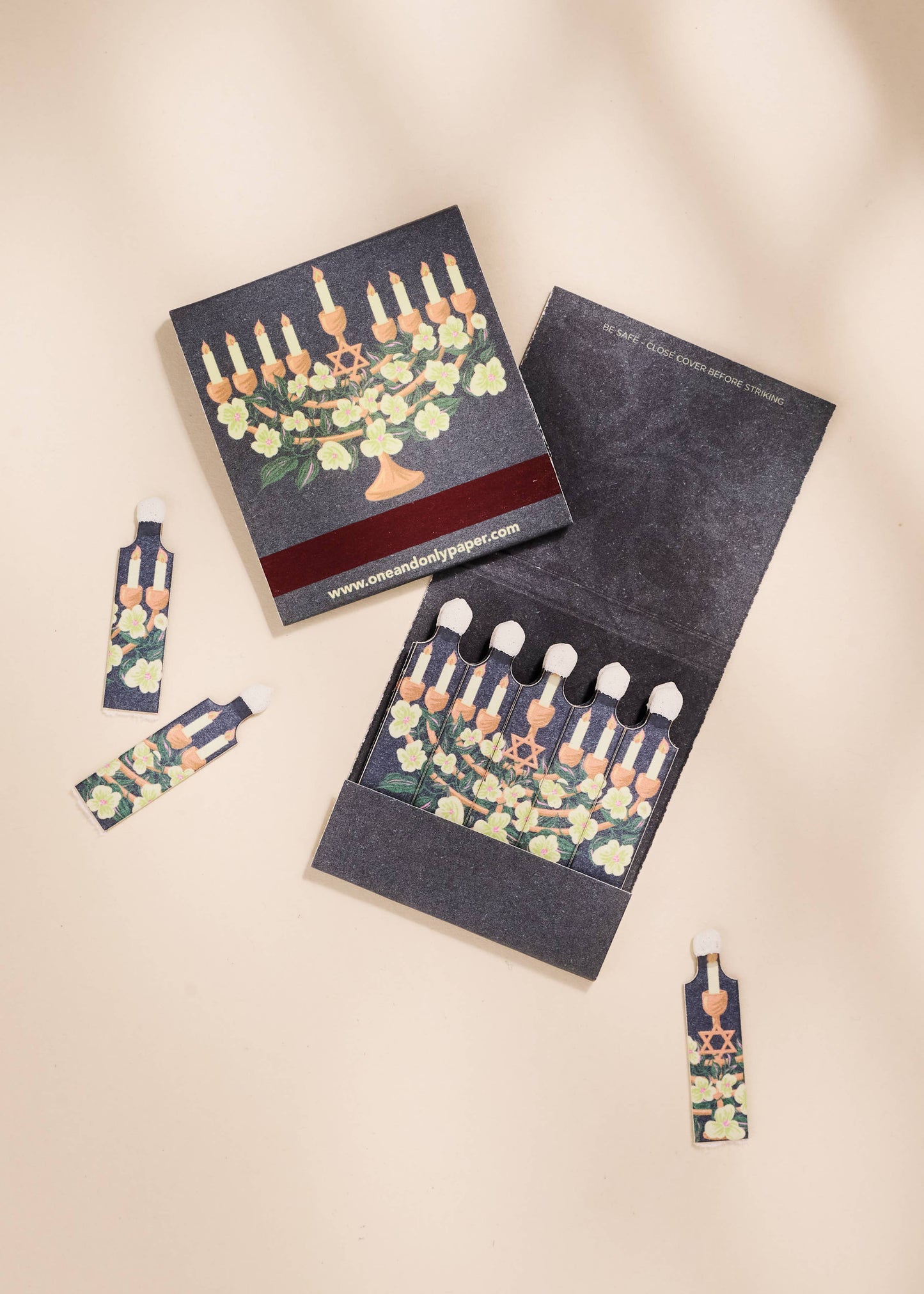 Floral Illustrated Menorah Printed Matchbook