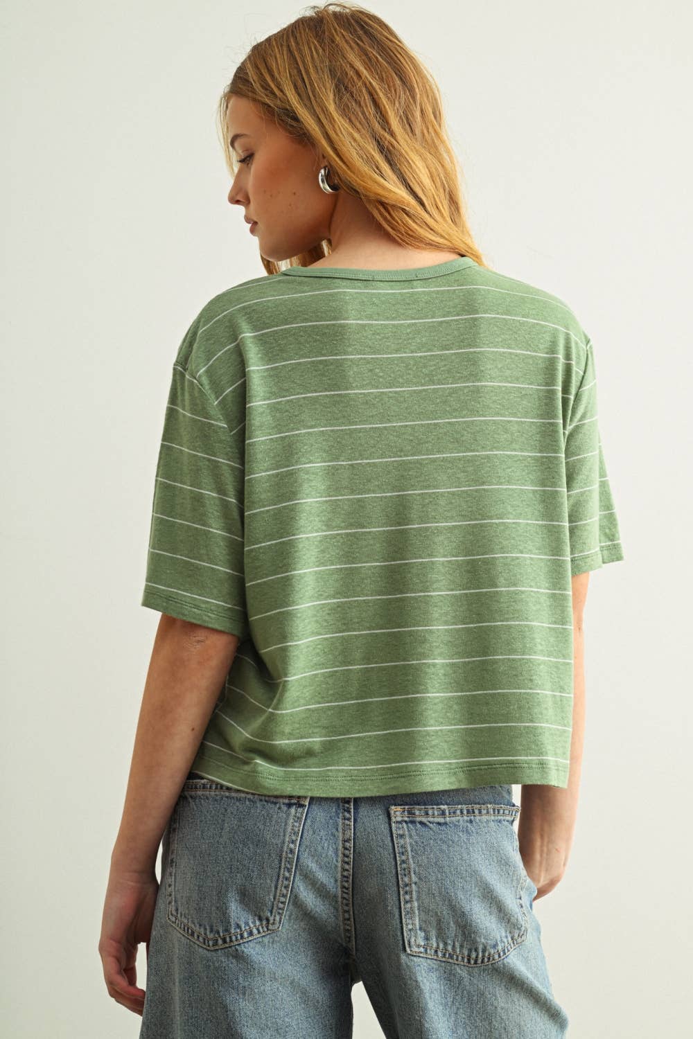 Stripe Cotton Linen Top - Sage