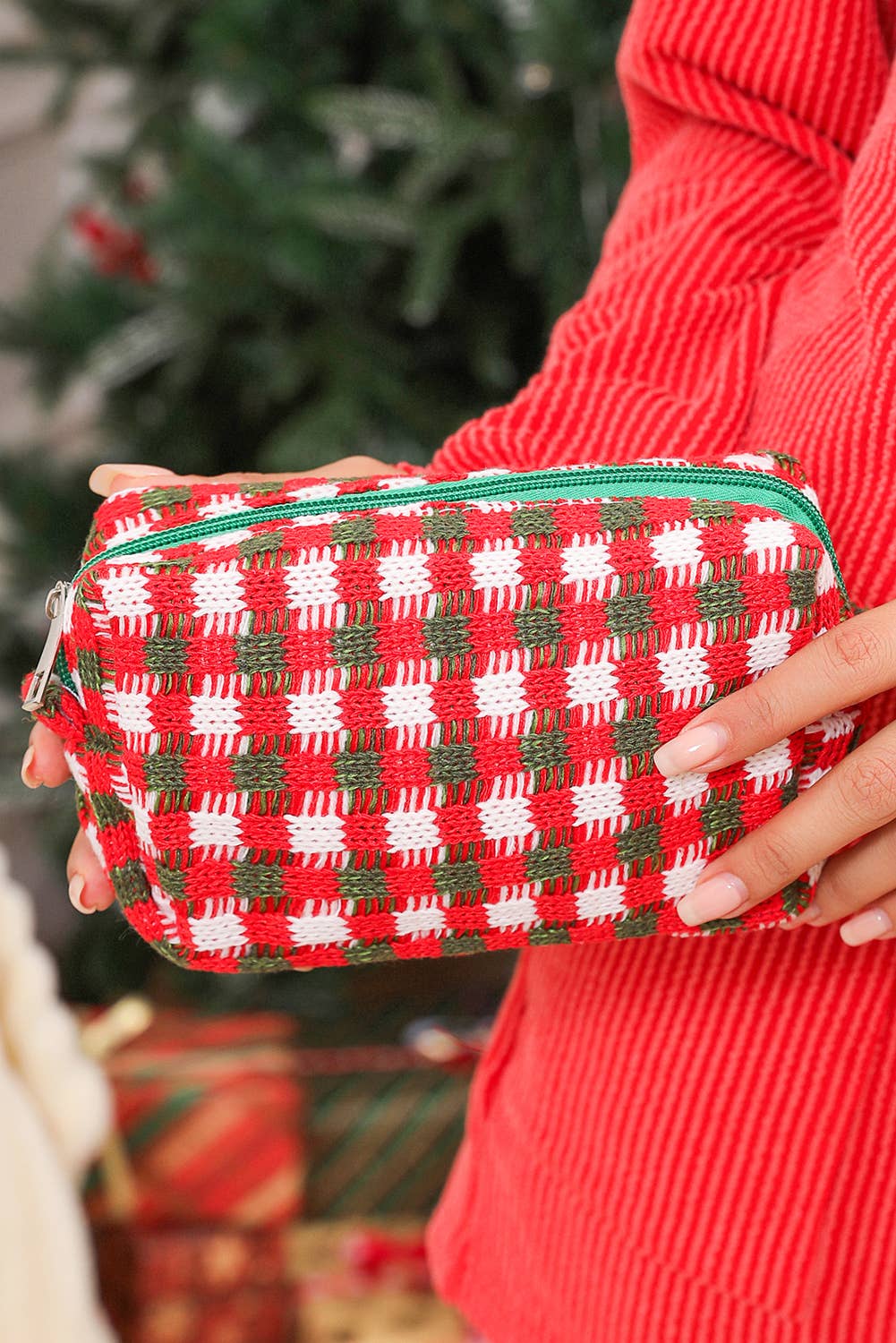 Red Christmas Zipper Square Makeup Bag