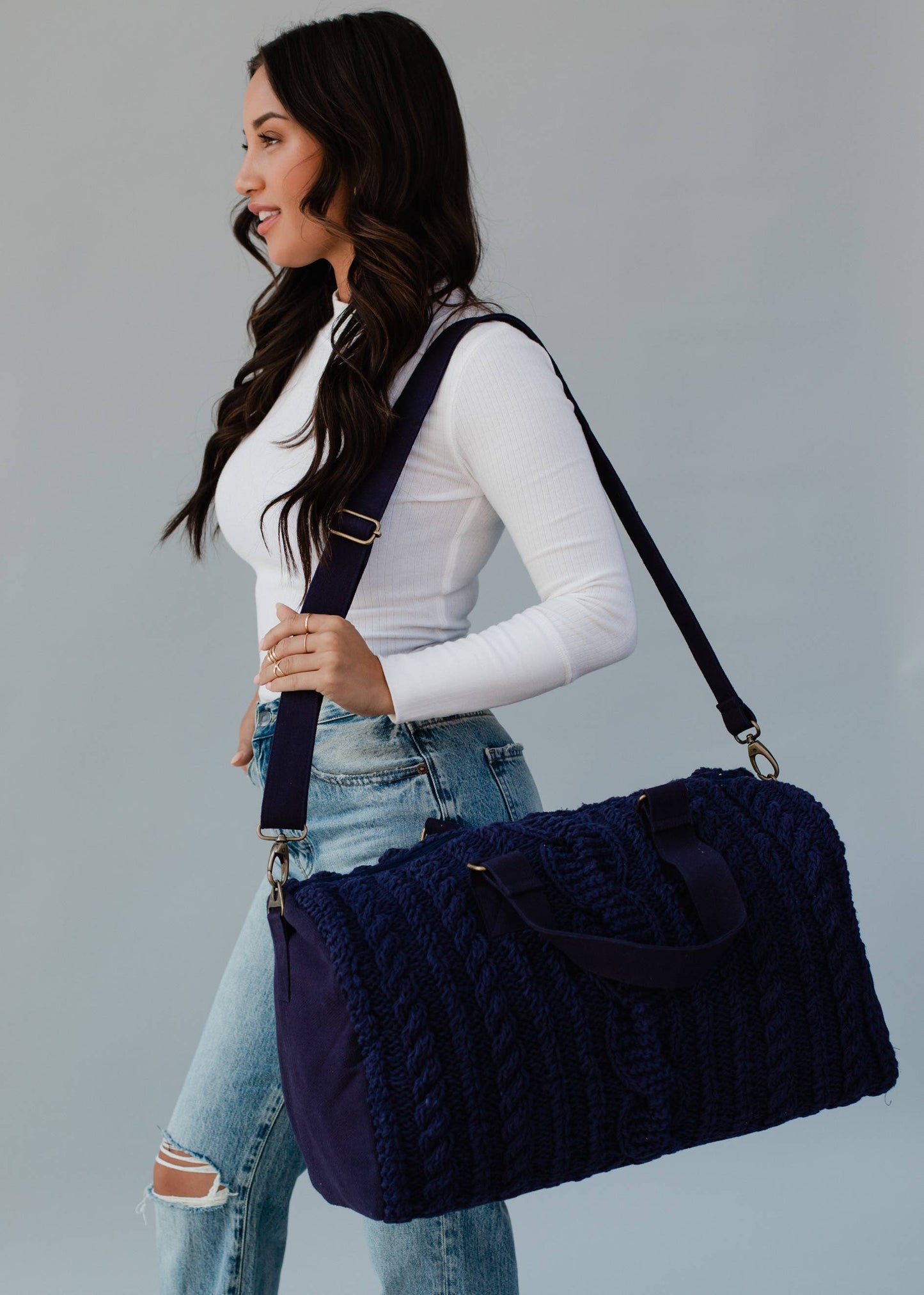 Navy Cable Knit Duffel