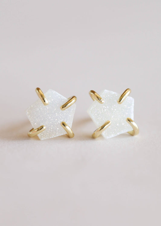 Druzy Prong Gold Earrings