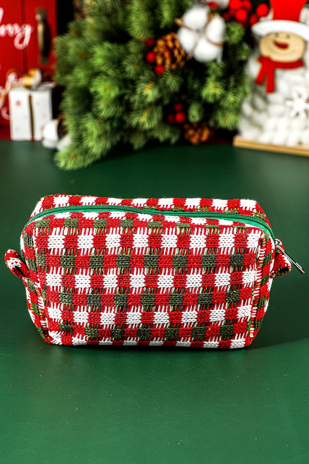 Red Christmas Zipper Square Makeup Bag