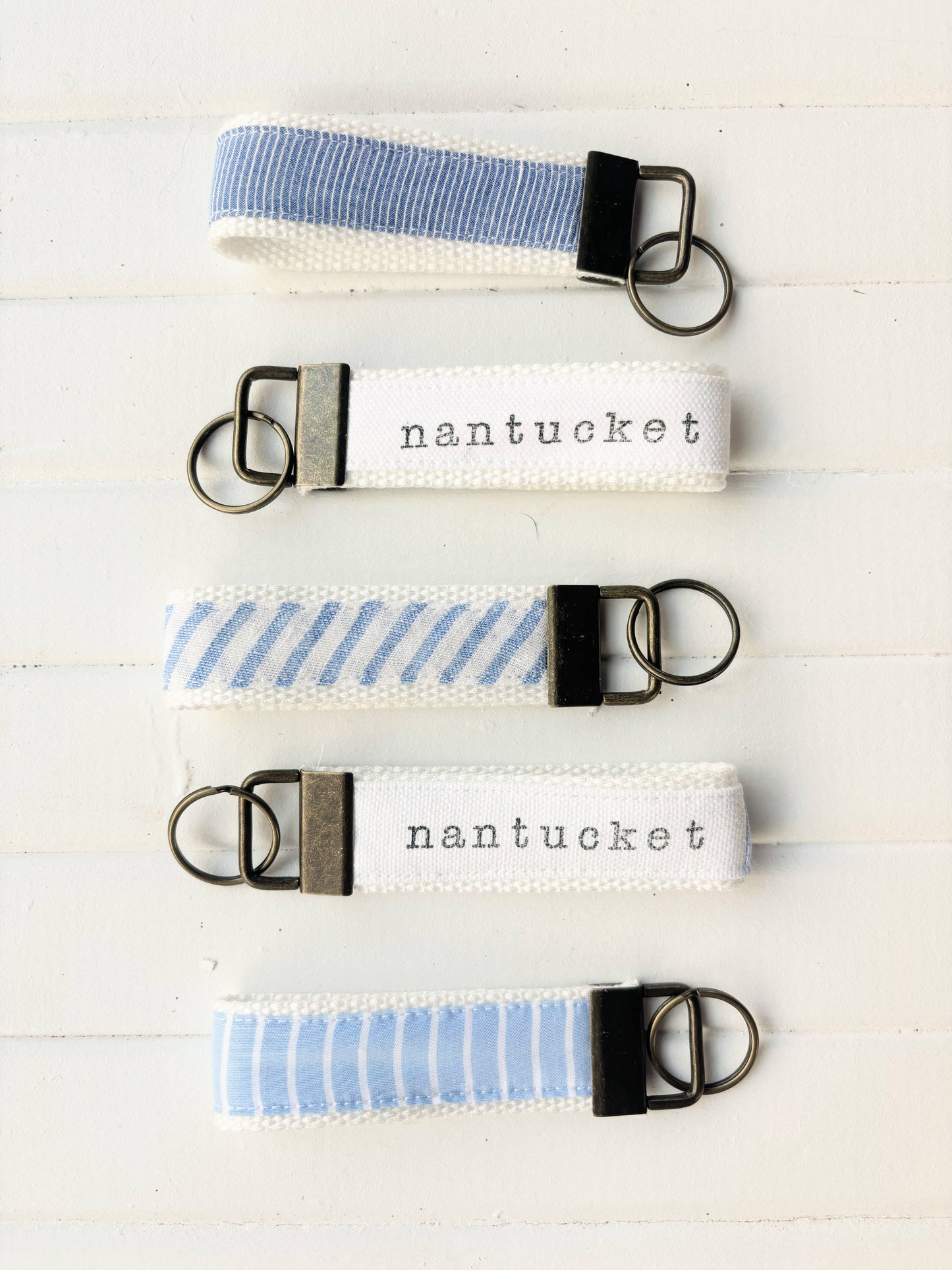 Coastal Stripes Upcycled Fabric Key Fobs