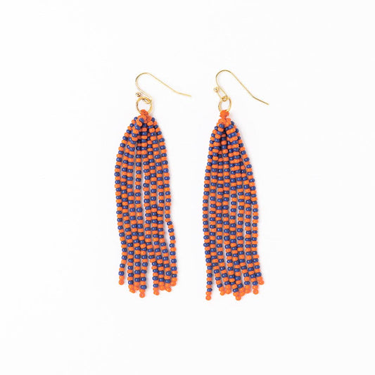 Game Day Tassel Earrings Navy + Orange