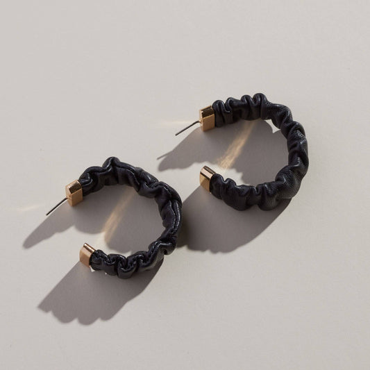 Black Rosalia Ruched Leather Hoops