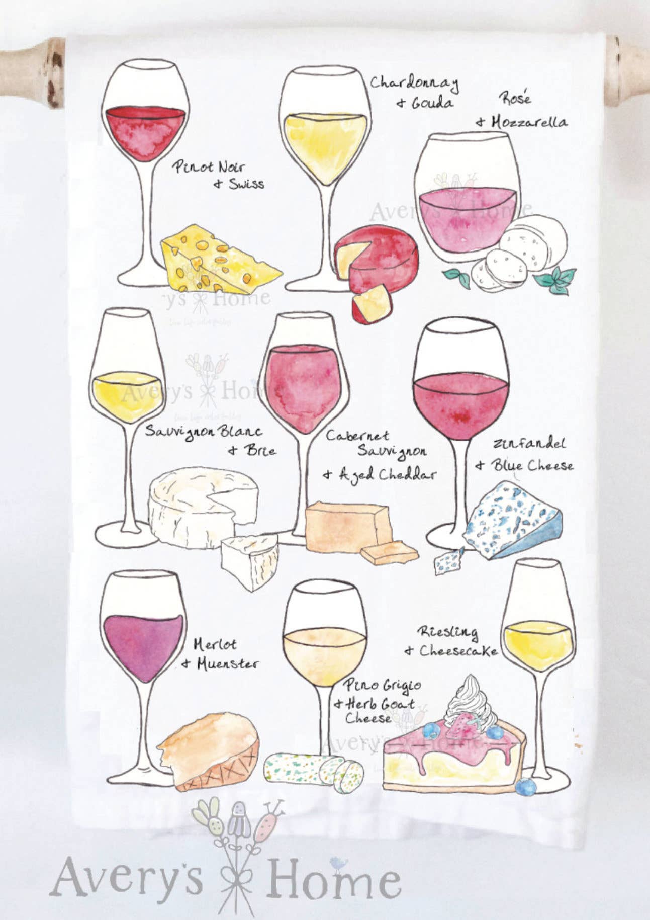 Wine & Cheese Pairing Tea Towel