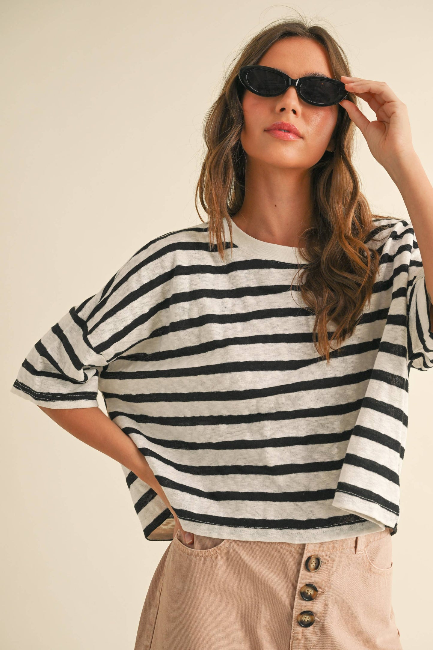 Striped Knitted Short Sleeve Top