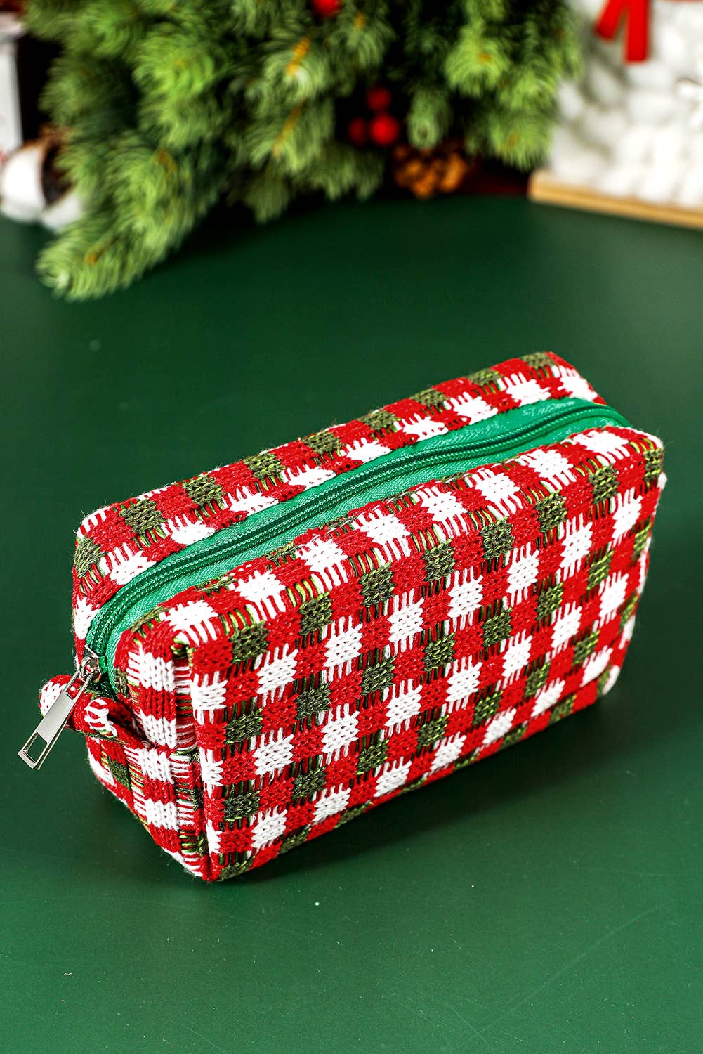 Red Christmas Zipper Square Makeup Bag
